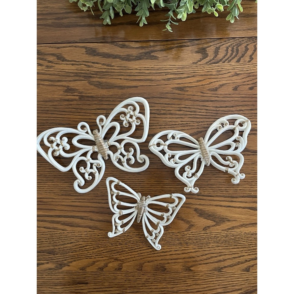 Vintage 1970s White Homco Plastic Butterfly Wall Decor Pieces Set of 3 MCM USA